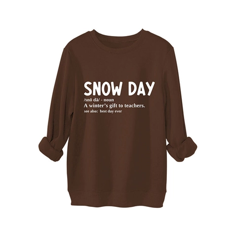Women Oversized Crew Neck Sweatshirt Cotton Blend Long Sleeve Dropped Shoulder Snow Day Dictionary Print Casual Streetwear