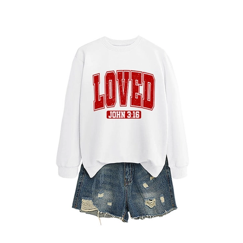 Dames Casual Ronde Hals Sweatshirt Loved John 3-16 Letter Print Lange Mouw Losse Katoenmix Streetwear Pullover Top