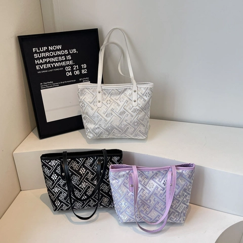 Borsa Tote da Donna in Tessuto Jacquard a Grande Capacità Con Motivo Geometrico Floreale Rivetti Borsa a Tracolla Per Pendolarismo