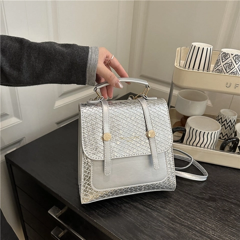 Sac à Dos Femme Mode PU Texture Tissée Mini Sac Bandoulière Motif Crocodile Élégant Petit Sac de Voyage Multifonction