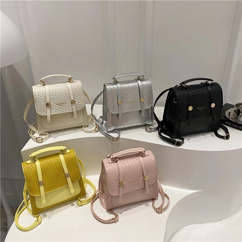 Sac à Dos Femme Mode PU Texture Tissée Mini Sac Bandoulière Motif Crocodile Élégant Petit Sac de Voyage Multifonction