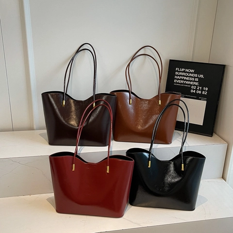 Bolso Tote de Cuero PU para Mujer Gran Capacidad Brillante Color Sólido Bolso de Hombro Minimalista Bolso de Mano de Moda