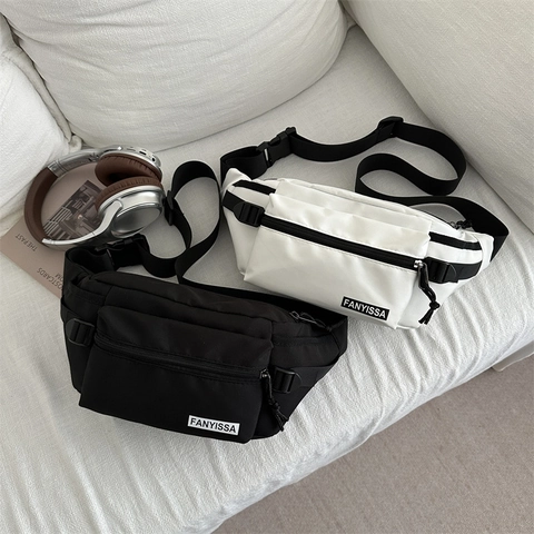 Nylon Waist Bag Large Capacity Sporty Chest Crossbody Pack Adjustable Strap Minimalist Streetwear For Men Women