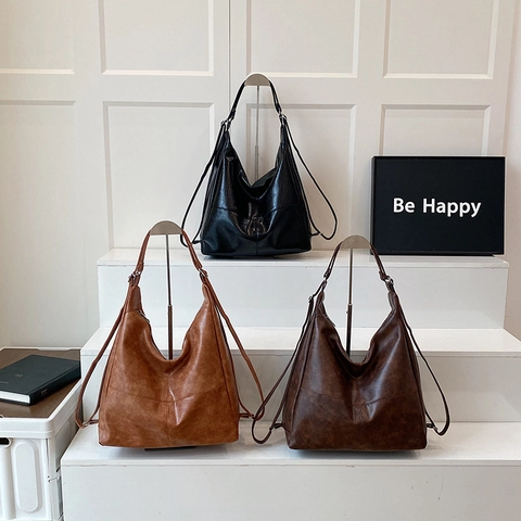 Bolso Tote de Gran Capacidad de Cuero PU para Mujer Bolso Hobo Simple Vintage de Alta Gama Bolso de Hombro para Uso Diario Elegante