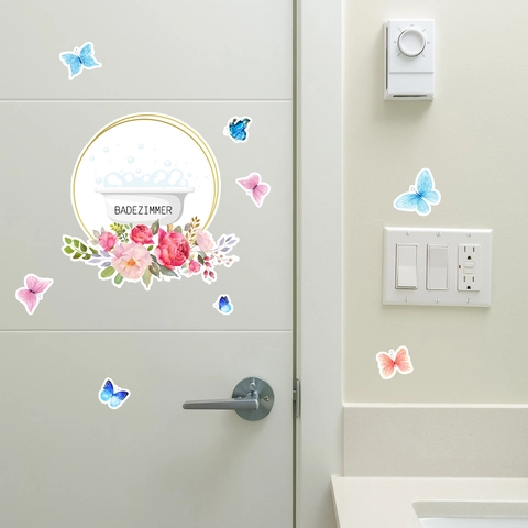 Juego de Adhesivos de PVC Impermeables para Baño Mariposa Flor BADEZIMMER Sitz-Platz Calcomanía para Pared de Baño Hogar