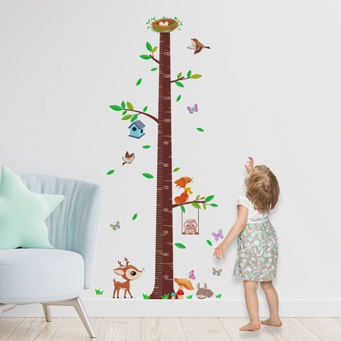 Cartoon Forest Animals Height Growth Chart Wall Decals Kids Room Nursery PVC Waterproof Self Adhesive Decoration Measurement Sticker