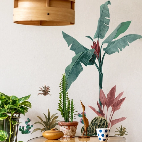 Adesivi Murali Piante Foresta Tropicale PVC Impermeabile Banano Cactus Foglia Decalcomania Per Soggiorno Camera Da Letto