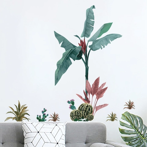 Adesivi Murali Piante Foresta Tropicale PVC Impermeabile Banano Cactus Foglia Decalcomania Per Soggiorno Camera Da Letto