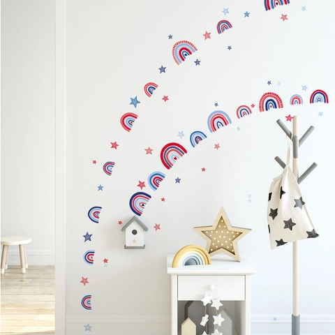 Pegatinas De Pared De Arcoíris Y Estrellas PVC Estilo Dibujos Animados Pintados A Mano Calcomanías Autoadhesivas Para Decoración Infantil