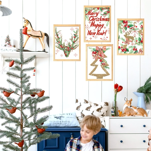Stickers Muraux de Noël en PVC Motif Renne et Sapin de Noël Décalcomanies Auto-adhésives Amovibles Décoration de Maison