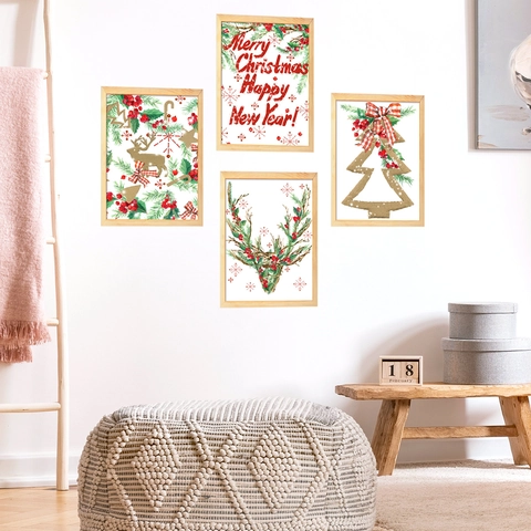 Stickers Muraux de Noël en PVC Motif Renne et Sapin de Noël Décalcomanies Auto-adhésives Amovibles Décoration de Maison