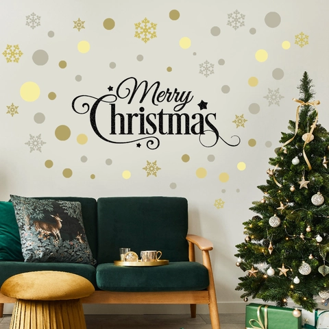 Vrolijk Kerstfeest Muurstickers PVC Sneeuwvlokken Stippen Decals Verwijderbare Zelfklevende Feestelijke Woondecoratie