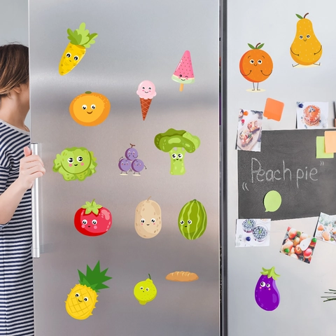 Cartoon Fruit Vegetable Wall Stickers Fridge Decals Anthropomorphic Food Kitchen Decor Self Adhesive PVC