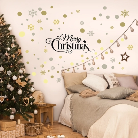 Vrolijk Kerstfeest Muurstickers PVC Sneeuwvlokken Stippen Decals Verwijderbare Zelfklevende Feestelijke Woondecoratie