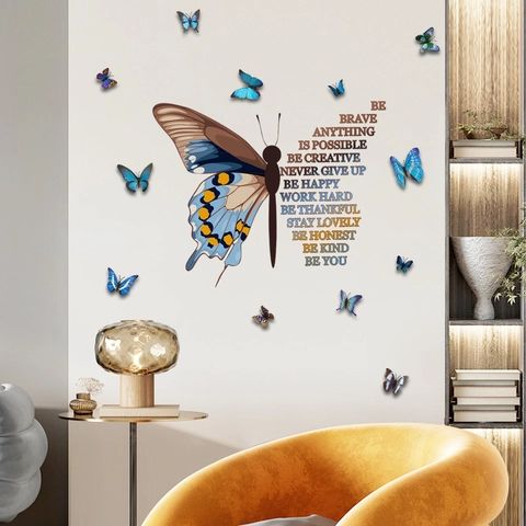 3D Schmetterling Wandtattoo Mit Inspirierenden Zitaten DIY PVC Abnehmbare Wandaufkleber Für Schlafzimmer Wohnzimmer Deko