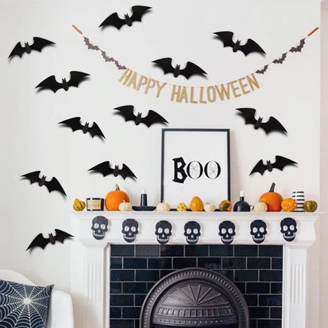 Halloween 3D Fledermaus Wandaufkleber PVC Schwarz Faltbar Gruselige Tier Aufkleber Für Haus Party Dekoration Wasserdicht