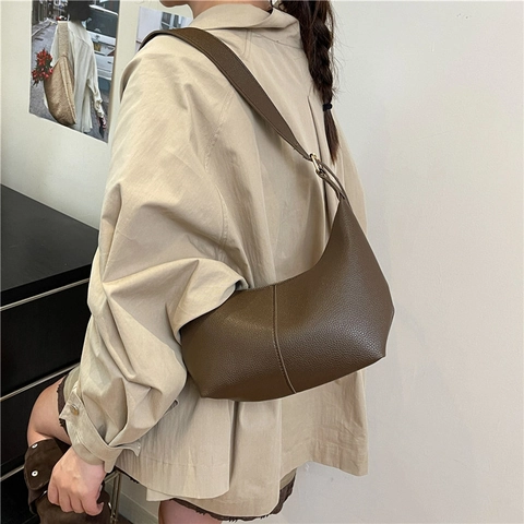 Borsa Hobo Dumpling in Pelle PU Motivo Litchi Stile Coreano Per Donna Moda Versatile Pendolare Borsa a Tracolla