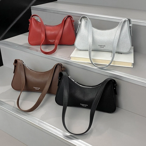 Borsa Sottobraccio da Donna in Pelle PU a Grana Litchi Borsa Hobo Vintage a Mezzaluna per Pendolarismo Quotidiano Borsa a Spalla