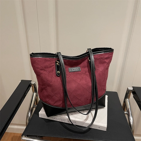 Bolso Tote de Gran Capacidad para Mujer Gamuza Sintética PU Patchwork Acolchado Diamante Bolso de Hombro Urbano Simple Conmutador