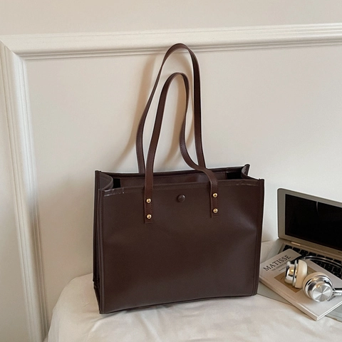 Bolso Tote de Cuero PU de Gran Capacidad para Mujer Vintage Minimalista con Remaches y Cremallera Bolso de Hombro Oficina