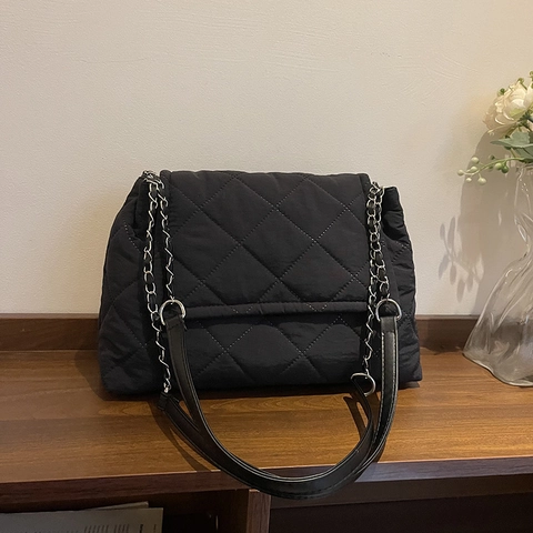 Damen Gesteppte Schultertasche Große Kapazität Kette Achseltasche Rautensteppung Umhängetasche Modische Stoffhandtasche
