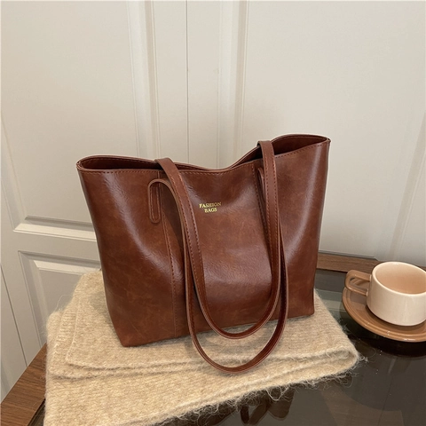 Bolso Tote De Gran Capacida Cuero PU Retro Minimalista Conmutar Debajo Del Brazo Bolso De Hombro Para Mujeres