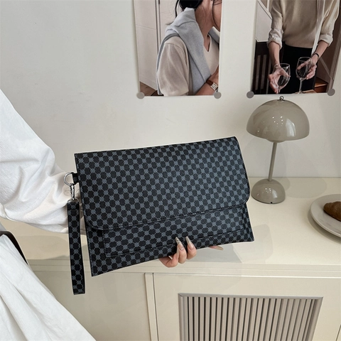 Borsa Da Donna A Busta Clutch Pelle PU Retro Motivo Geometrico Borsa Da Lavoro Pendolare Grande Capacità Con Cinturino