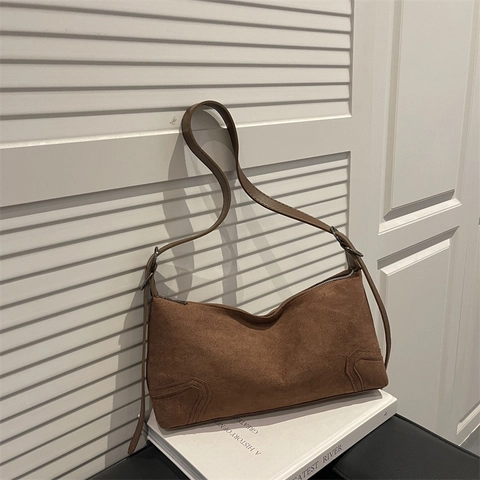 Women Vintage Frosted Suede Hobo Bag Solid Color Minimalist Underarm Shoulder Bag For Casual Commute Leisure Fashion Handbag