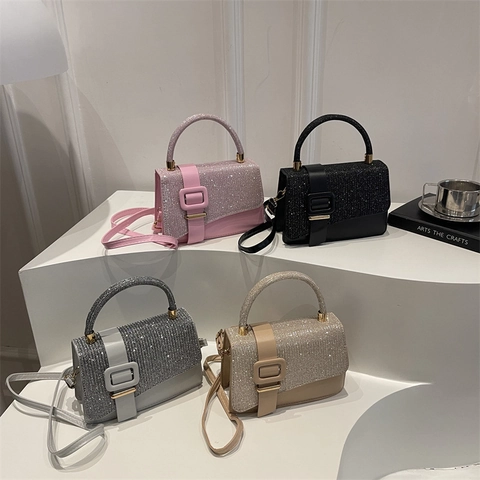 Damen Umhängetasche Pailletten Patchwork Mode Kleine Quadratische Schnalle Elegante Handtasche Täglich Party Taschen