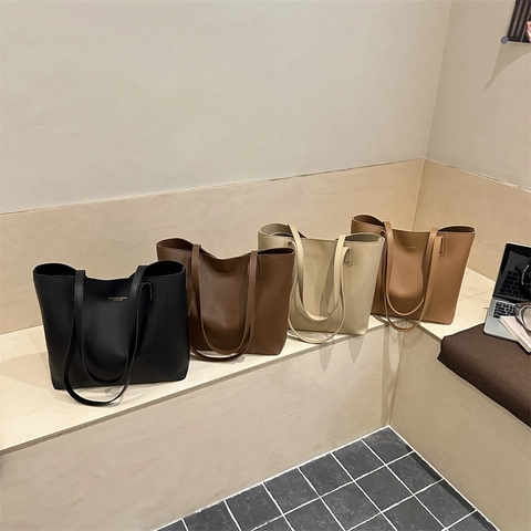 Women Large Capacity PU Leather Tote Bag Minimalist Solid Color Shoulder Bag For Daily Commute Work Fashion Handbag