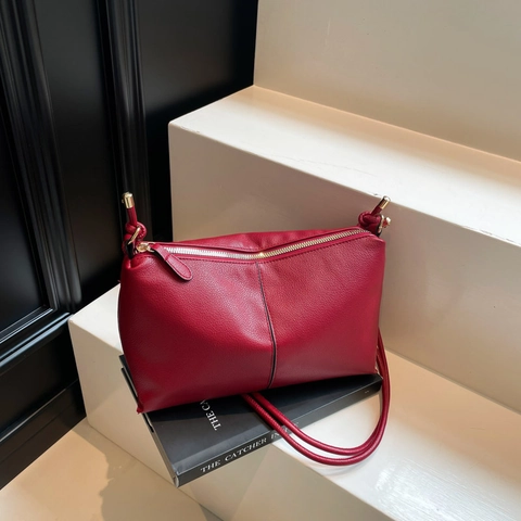 Minimalist Women Underarm Shoulder Bag PU Leather Litchi Texture Crossbody With Vertical Stitching And Knot Strap Chic