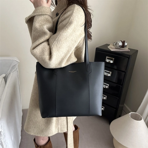Bolso Tote de Cuero PU Minimalista Vintage para Mujer Bolso de Mano de Gran Capacidad de Color Sólido para Trabajo Escuela Hombro