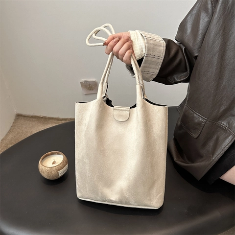 Bolso Tote de Antelina Para Mujer Y Estuche Con Cremallera Gran Capacidad Minimalismo Color Sólido Bolso de Hombro Mate