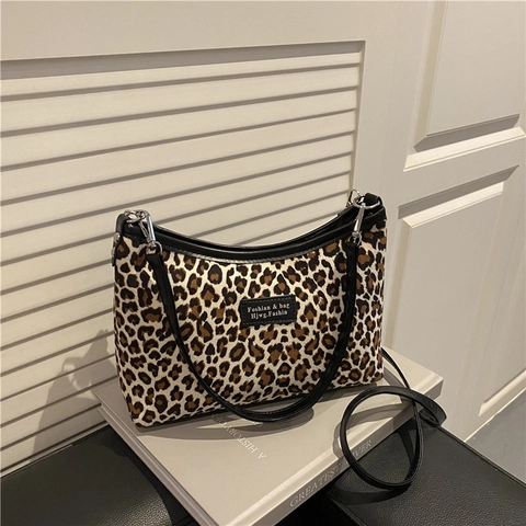 Borsa Sottobraccio da Donna Retro Leopardata in PU Tela Fantasia Animale Borsa a Spalla Con Tracolla Regolabile Moda