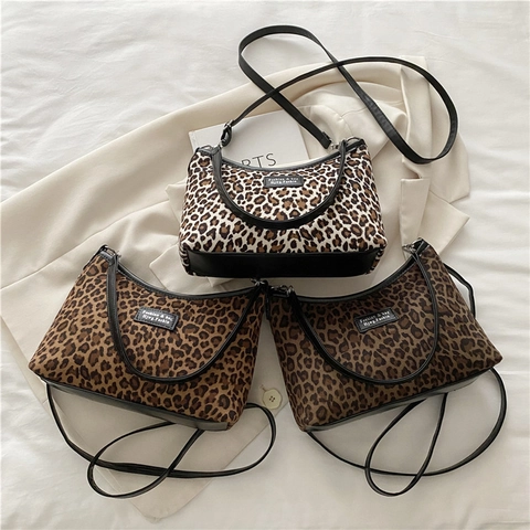 Borsa Sottobraccio da Donna Retro Leopardata in PU Tela Fantasia Animale Borsa a Spalla Con Tracolla Regolabile Moda
