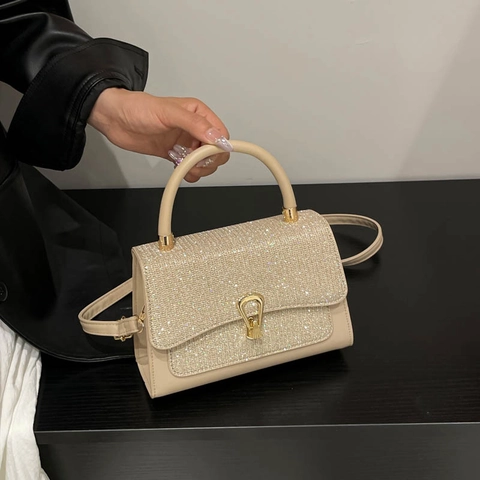 Women Sequin Glitter Handbag Horseshoe Lock Crossbody Bag Small Square Bag Adjustable Shoulder Strap Party Daily Purse