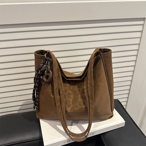 Sac Cabas Femme Grande Capacité Vintage Imprimé Léopard Simple Sac à Épaule Décontracté Pour Trajet Avec Pendentif