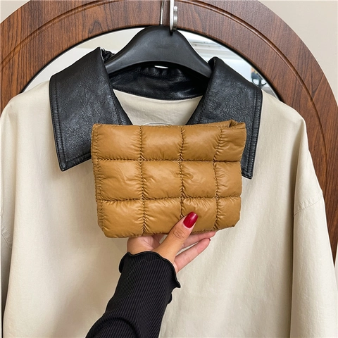 Women Quilted Puffer Clutch Bag Cotton Padded Solid Color Lightweight Handheld Makeup Storage Pouch Minimalist Fashion Daily Bag