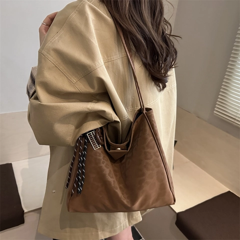 Women Leopard Print Tote Bag Large Capacity Canvas Shoulder Bag Casual Retro Handbag With Tassel For Daily Commute Office