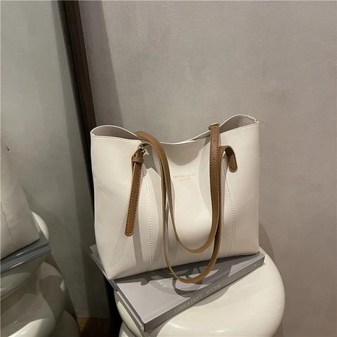 Bolso Tote Gran Capacidad Mujer Cuero PU Color Sólido Cierre Magnético Diario Moda Minimalista Bolso De Hombro