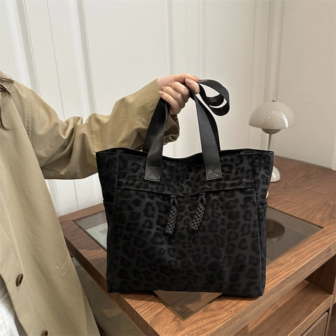 Borsa Tote Leopardata Grande Capacità Borsa A Spalla Moda Retrò Borsa A Mano Donna Con Nappa Intrecciata