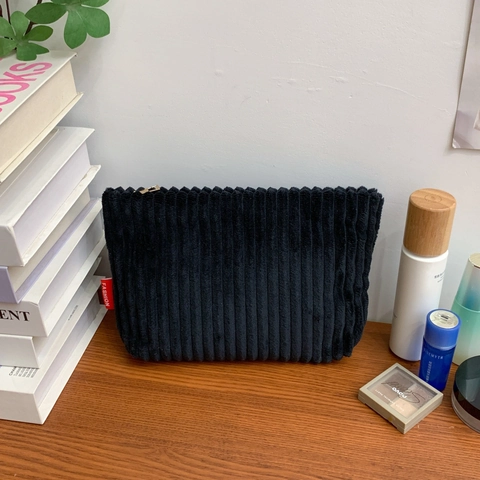 Women Corduroy Cosmetic Bag Large Capacity Makeup Organizer Travel Toiletry Pouch Minimalist Solid Color Inner Clutch Bag