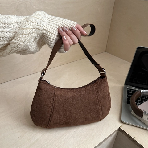 Women's Vintage Faux Suede Underarm Bag Retro Leopard Pattern Dumpling Hobo Bag Minimalist Solid Color Shoulder Bag Accessory