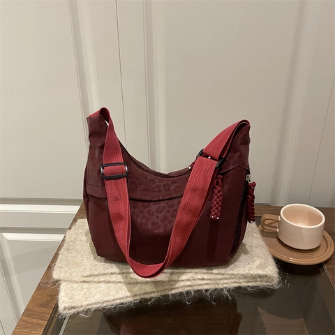 Bolso Bandolera Hobo Con Estampado De Leopardo Para Mujer Gran Capacidad Nailon Bolso De Hombro Correa Ajustable Retro Chic