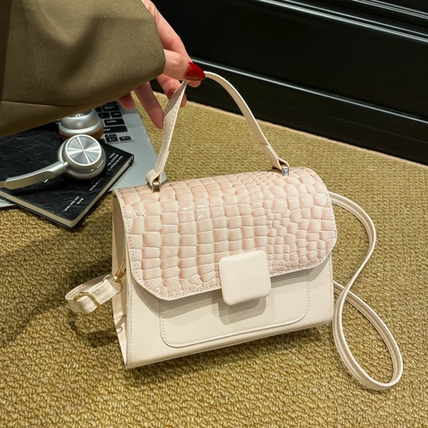 Women Handbag Crocodile Pattern PU Leather Square Flap Shoulder Crossbody Bag With Top Handle Stylish Daily Fashion