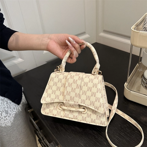 Retro PU Leather Women Crossbody Bag Fashion M Letter Geometric Circle Print Handbag Small Square Flap Shoulder Bag With Handle
