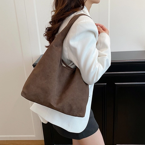 Large Capacity Tote Bag Matte Suede PU Leather Minimalist Hobo Shoulder Bag For Women Daily Fashion Chic Handbag