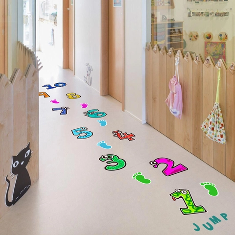 Hopscotch Game Number Floor Stickers Cartoon PVC Educational Playroom Decor For Kids Nursery School Jump Game Floor Decal