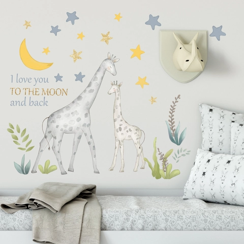 Aquarell Giraffe Mond Sterne Wandtattoo Für Kinderzimmer Deko I Love You To The Moon And Back Kinder Wandaufkleber