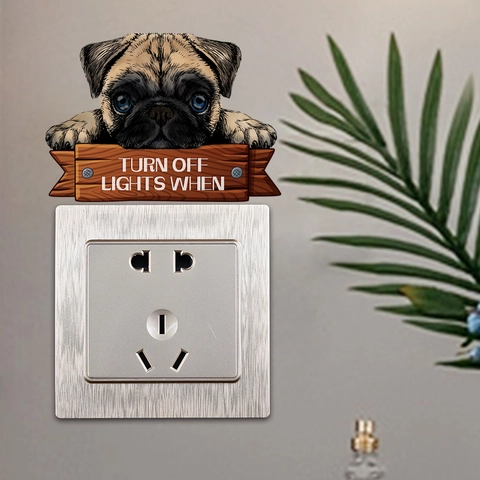 Pegatinas De Pared Fluorescentes PVC Autoadhesivas Interruptor Advertencia Calcomanías Creativas Dibujos Animados Pug Decoración